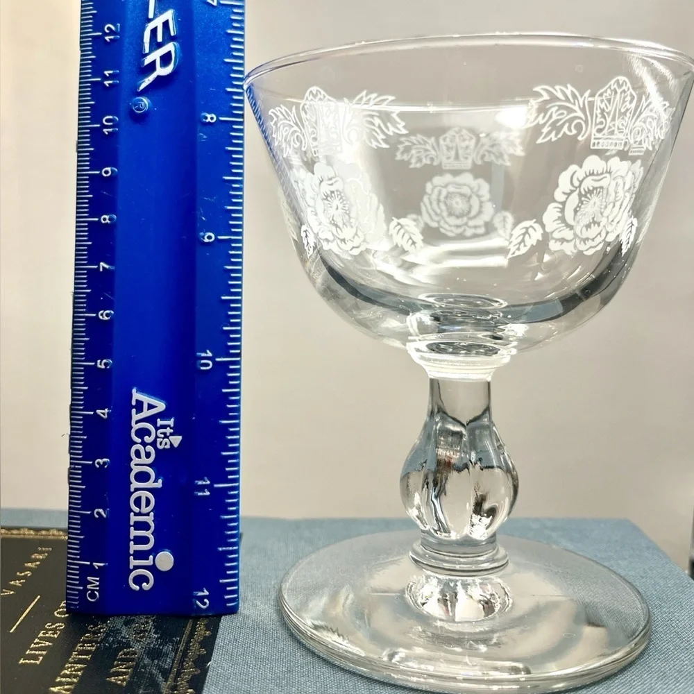 Homer Laughlin 1950’s Queen Esther Rose Floral Etched Sherbert Glasses Set of 4